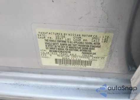 2009 Nissan Sentra 2.0S z USA, uszkodzony, nr VIN 3N1AB61E29L615728